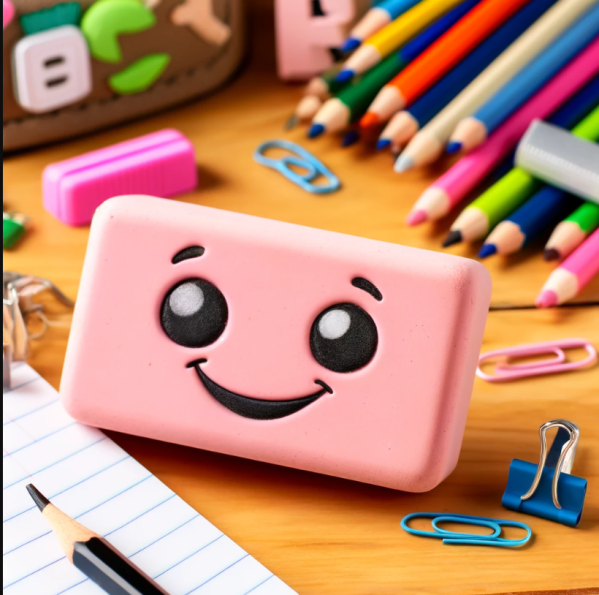 Mr. E, the heroic eraser in The Adventures of Mr. E by Michael D. Young