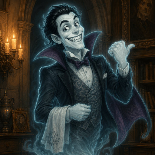 Heebie, Sir Jacques’s cheerful ghost butler in The Refried Trilogy