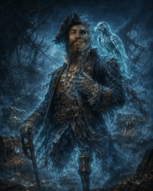 Captain Leftbeard, refined ghost pirate and collector of left socks
