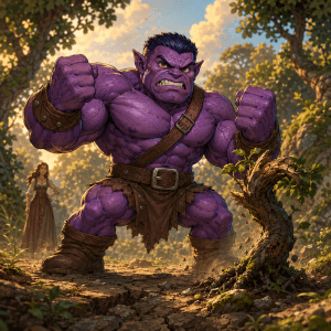 The Little Giant, a short purple opponent with enormous muscles