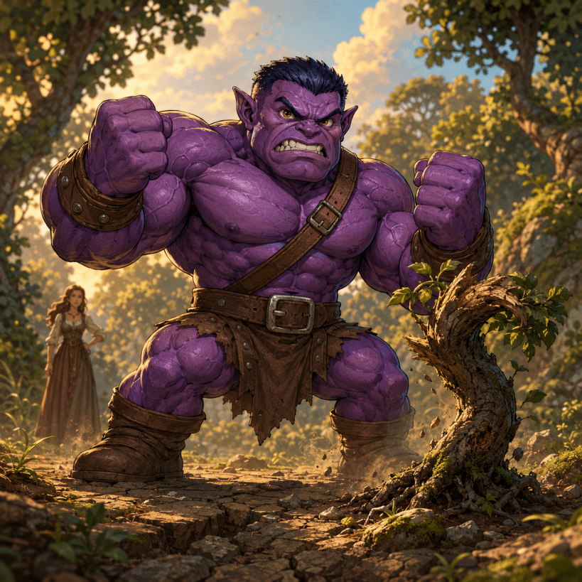 The Little Giant, a short purple creature with enormous muscles